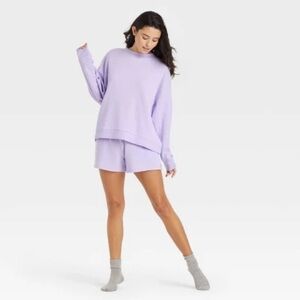 Target Lounge Set Women's French Terry Oversized Pullover Sweatshirt Purple XS